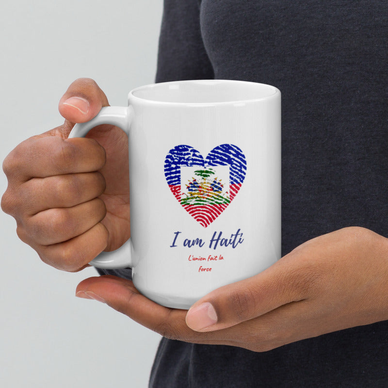 Haitian Root Glossy White Mug, Haitian Fingerprint Mug, Haitian flag day mug, Haitian Proud