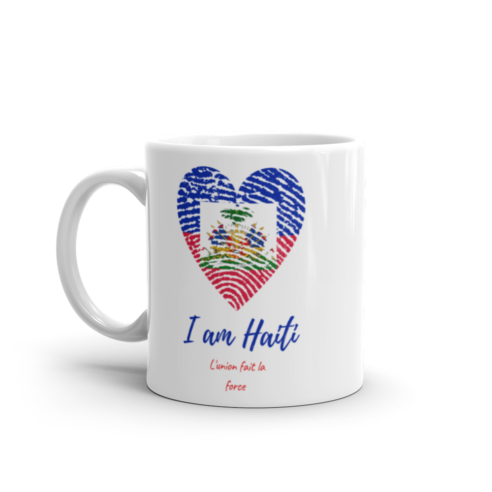 Haitian Root Glossy White Mug, Haitian Fingerprint Mug, Haitian flag day mug, Haitian Proud