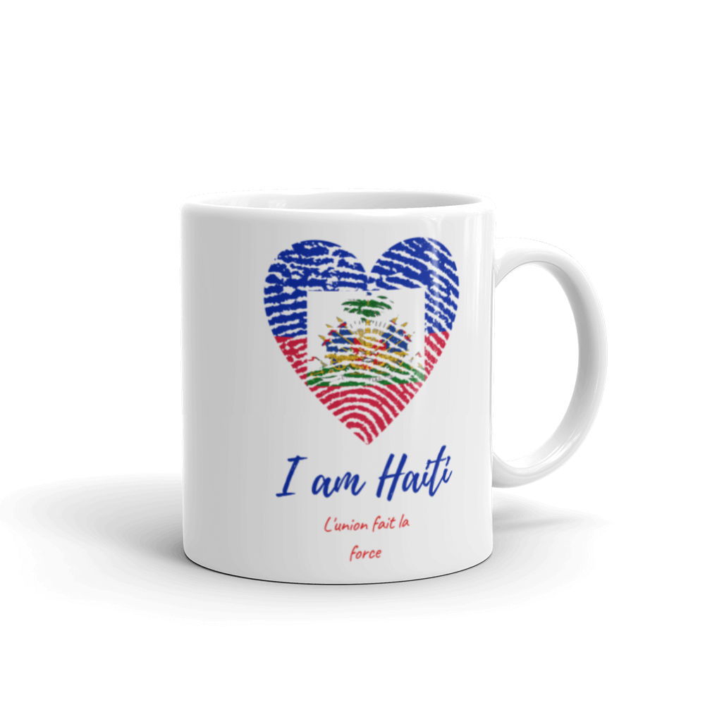 Haitian Root Glossy White Mug, Haitian Fingerprint Mug, Haitian flag day mug, Haitian Proud