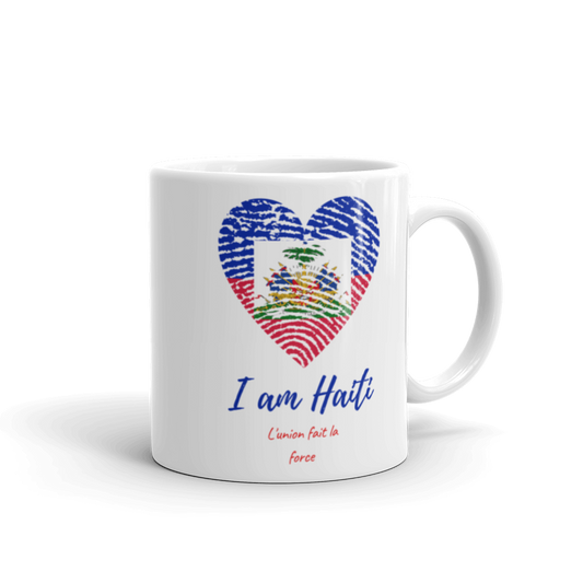 Haitian Root Glossy White Mug, Haitian Fingerprint Mug, Haitian flag day mug, Haitian Proud