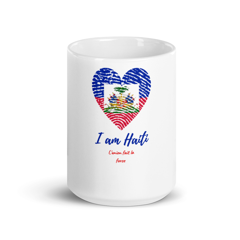 Haitian Root Glossy White Mug, Haitian Fingerprint Mug, Haitian flag day mug, Haitian Proud