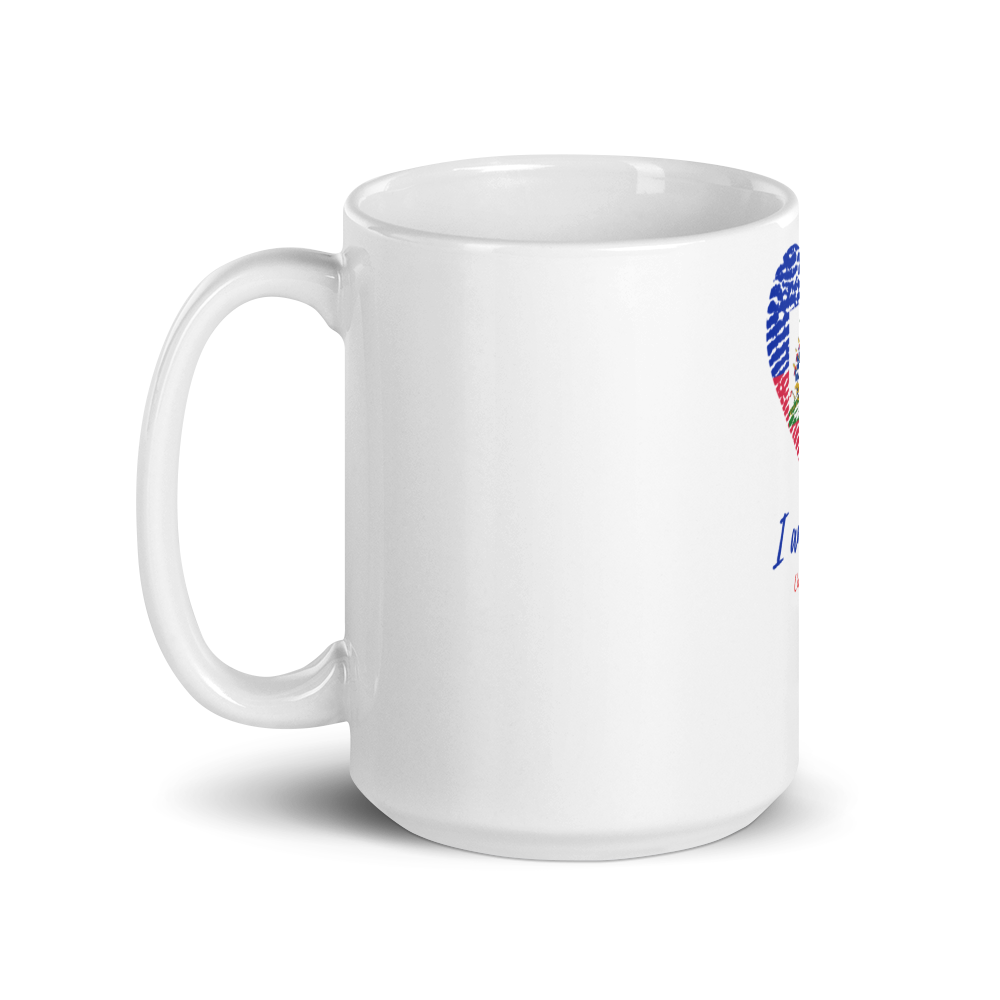 Haitian Root Glossy White Mug, Haitian Fingerprint Mug, Haitian flag day mug, Haitian Proud