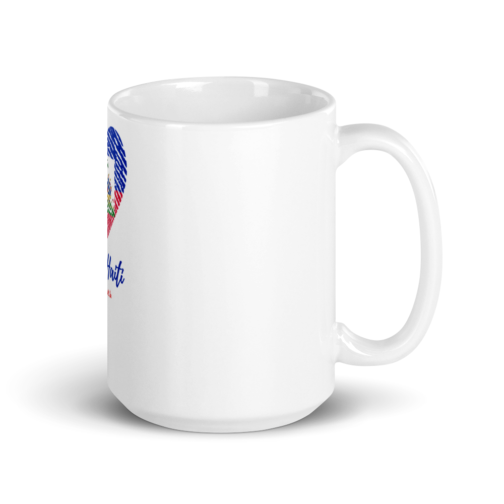 Haitian Root Glossy White Mug, Haitian Fingerprint Mug, Haitian flag day mug, Haitian Proud